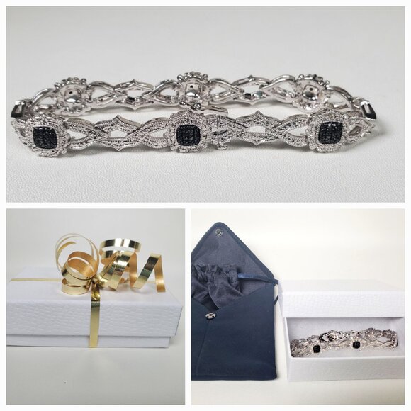 Rhodium-Plated Bracelet – Black & Clear Sparkling Stones - Picture 1 of 13